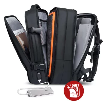 Cestovní batoh Bange BackPack business rozšiřitelný batoh Prostorná taška na 17,3" notebook s USB portem Černá