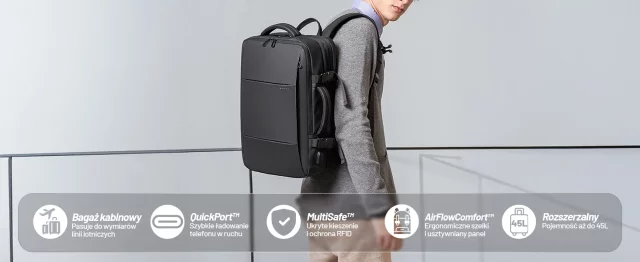 Cestovní batoh Bange BackPack business rozšiřitelný batoh Prostorná taška na 17,3" notebook s USB portem Černá
