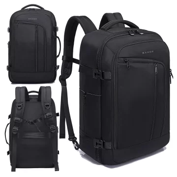Bange wasserdichter Rucksack für 15,6-Zoll-Laptop, Stadtreisender, 45 x 30 x 16 cm, für Arbeit, Flugzeug, Herren, Damen, mit USB-Anschluss Schwarz