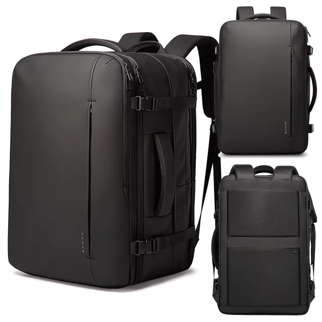 Bange wasserdichter Rucksack für 15,6-Zoll-Laptop, Stadtreisender, 45 x 30 x 16 cm, für Arbeit, Flugzeug, Herren, Damen, mit USB-Anschluss Schwarz