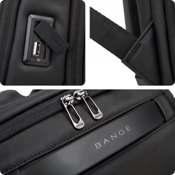 Bange Waterproof Backpack Laptop Bag 15.6" City Travel 48x31x16 cm for Work School Plane Men's Women's with USB Port Black
