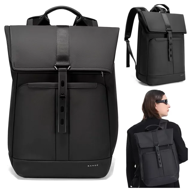 Bange Wasserdichter Rucksack für Laptops bis 15,6 Zoll, 43 x 30 x 18 cm, ideal für Stadt, Reisen, Arbeit und Flugreisen, für Damen und Herren, Schwarz