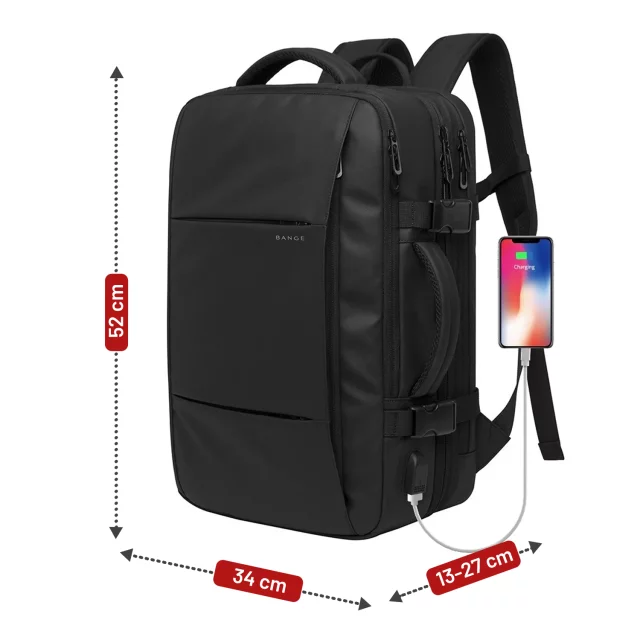 Plecak podróżny Bange BackPack biznesowy plecak rozszerzalny Torba pojemna do laptopa 17.3" z portem USB Czarny