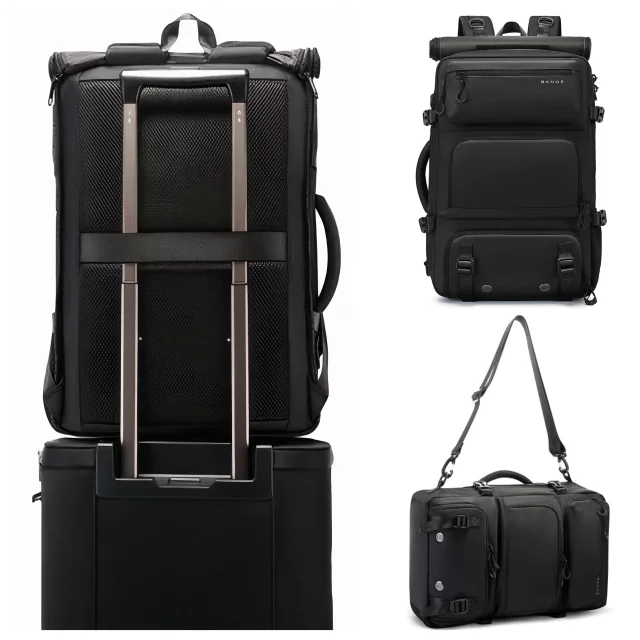 Bange 30L wasserdichter, diebstahlsicherer Rucksack, ideal für Stadt und Reisen, 51 x 32 x 20 cm, für Arbeit und Flugreisen, für Damen und Herren, mit Zahlenschloss und abnehmbarer Tasche, Schwarz