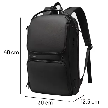 Bange Waterproof Backpack Laptop Bag 15.6" Travel Accessories 48x30x12.5 cm for Work School Plane Men's Women's USB and USB-C Black