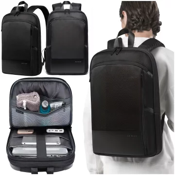 Bange Wasserdichter Rucksack, Laptoptasche, 17 Zoll, Reise, erweiterbar, 49 x 33 x 6 cm, für Arbeit, Schule, Flugzeug, Herren, Damen, Schwarz