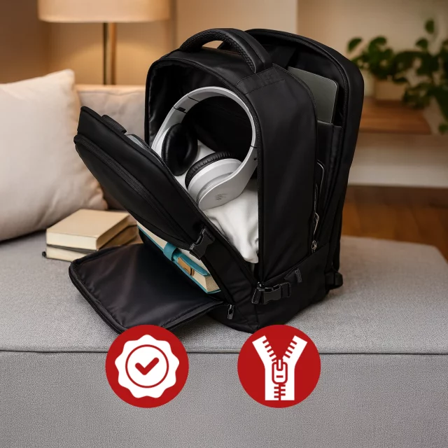 Bange wasserdichter Rucksack für 15,6-Zoll-Laptop, Stadtreisender, 45 x 30 x 16 cm, für Arbeit, Flugzeug, Herren, Damen, mit USB-Anschluss Schwarz