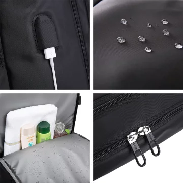 Bange wasserdichter Rucksack für 15,6-Zoll-Laptop, Stadtreisender, 45 x 30 x 16 cm, für Arbeit, Flugzeug, Herren, Damen, mit USB-Anschluss Schwarz