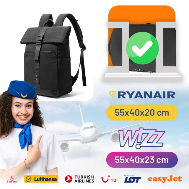 Plecak wodoodporny Bange 21L na laptopy do 15.6" i tablet 12.9" – pojemny, wygodny, oddychający, odporny na zużycie, miejski i podróżny do pracy i samolotu – Czarny