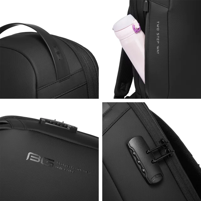 Bange wasserdichter Rucksack für 15,6-Zoll-Laptop, Stadtreisender, 45 x 30 x 16 cm, für Arbeit, Flugzeug, Herren, Damen, mit USB-Anschluss Schwarz