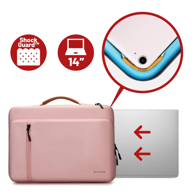 Torba wodoodporna Bange na laptopa do 14" – pojemna i wygodna, odporna i oddychająca, miejska i podróżna do pracy i samolotu, unisex – Różowa