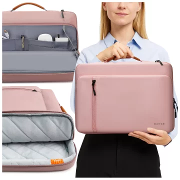 Voděodolná brašna Bange na notebook do 15,6" - prostorná a pohodlná, odolná a prodyšná, městská i cestovní taška do práce i do letadla, unisex - růžová