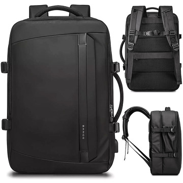 Bange wasserdichter Rucksack, Laptoptasche, 15,6 Zoll, Reisen, 47 x 31 x 20 cm, für Arbeit, Schule, Flugzeug, Herren, Damen, mit USB-Anschluss, Schwarz