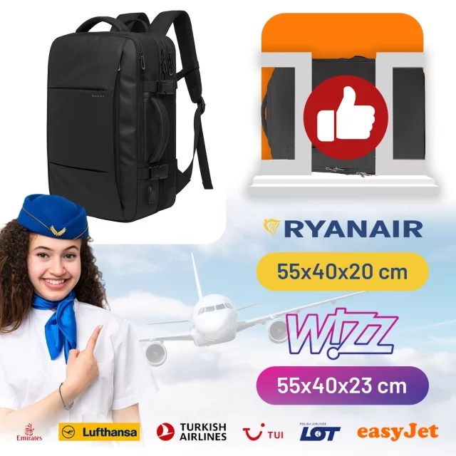 Reiserucksack Bange BackPack Business erweiterbarer Rucksack Geräumige Tasche für 17,3-Zoll-Laptop mit USB-Anschluss Schwarz