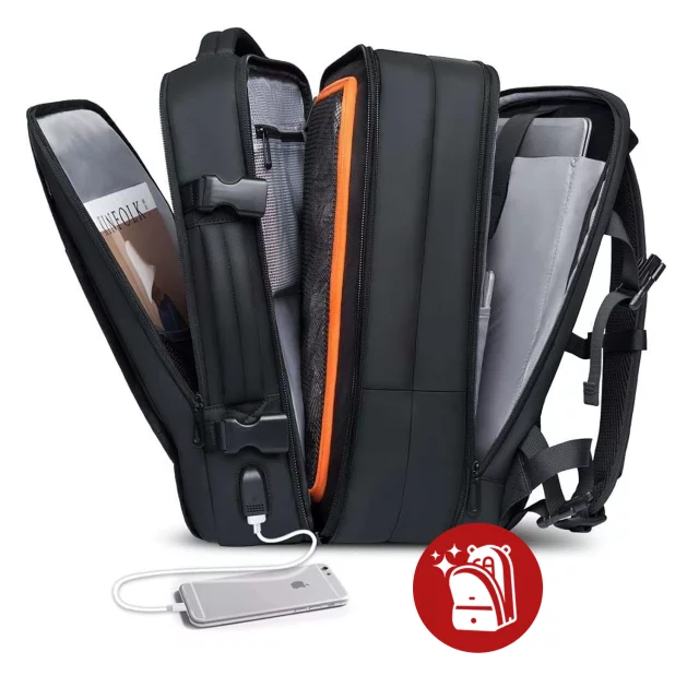 Cestovní batoh Bange BackPack business rozšiřitelný batoh Prostorná taška na 17,3" notebook s USB portem Černá