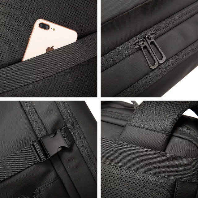 Bange wasserdichter Rucksack für 15,6-Zoll-Laptop, Stadtreisender, 45 x 30 x 16 cm, für Arbeit, Flugzeug, Herren, Damen, mit USB-Anschluss Schwarz