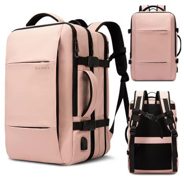 Bange wasserdichter Rucksack für 15,6-Zoll-Laptop, Stadtreisender, 45 x 30 x 16 cm, für Arbeit, Flugzeug, Herren, Damen, mit USB-Anschluss Schwarz