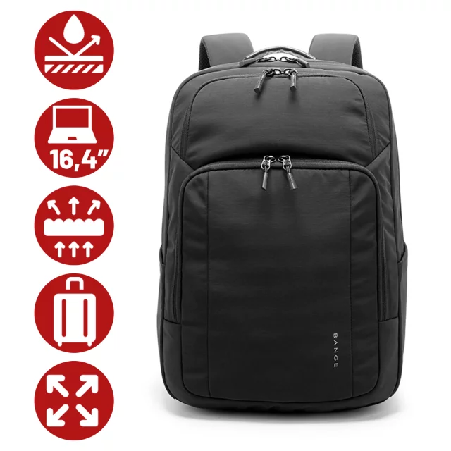 Plecak wodoodporny Bange 23L na laptopa 16.4" – pojemny i wygodny, odporny i oddychający, miejski i podróżny do pracy i samolotu, unisex – Czarny
