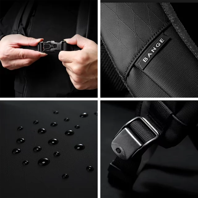 Bange 26L wasserdichter Rucksack für Laptops bis 15,6 Zoll – Geräumig und komfortabel, robust und atmungsaktiv, ideal für Stadt und Reisen, Arbeit und Flugreisen, Unisex – Schwarz