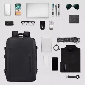 Bange wasserdichter Rucksack für 15,6-Zoll-Laptop, Stadtreisender, 45 x 30 x 16 cm, für Arbeit, Flugzeug, Herren, Damen, mit USB-Anschluss Schwarz