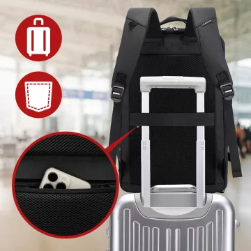 Bange Waterproof Backpack for Laptop 15.6" City Travel 45x30x16 cm for Work Airplane Men's Women's with USB Port Black