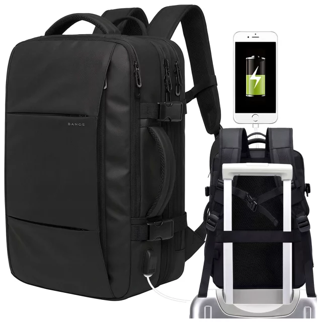 Reiserucksack Bange BackPack Business erweiterbarer Rucksack Geräumige Tasche für 17,3-Zoll-Laptop mit USB-Anschluss Schwarz