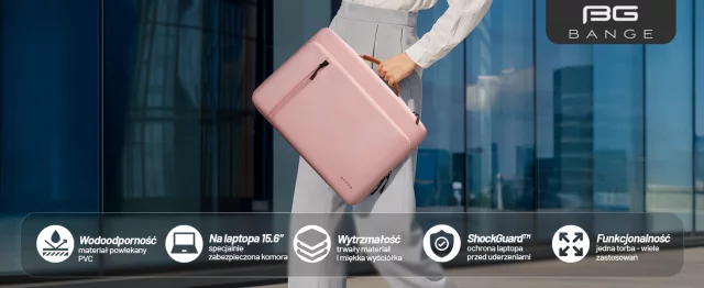 Voděodolná brašna Bange na notebook do 15,6" - prostorná a pohodlná, odolná a prodyšná, městská i cestovní taška do práce i do letadla, unisex - růžová