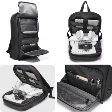 Bange Waterproof Backpack Laptop Bag 15.6" Travel Accessories 48x30x12.5 cm for Work School Plane Men's Women's USB and USB-C Black