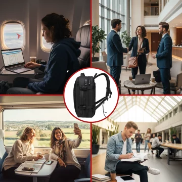 Travel backpack Bange BackPack business expandable backpack Capacious bag for 17.3" laptop with USB port Black