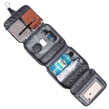 Bange Wasserdichte Kosmetiktasche 30x26x10 cm, faltbar, für Kosmetikzubehör, Reisen, Damen & Herren, Schwarz