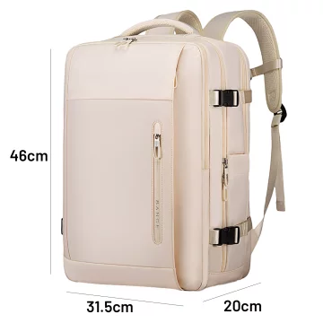 Wasserdichter Rucksack von Bange für Laptops bis 15,6 Zoll, ideal für Städtetrips, 46 x 31,5 x 20 cm, für Arbeit und Flugreisen, für Damen und Herren, mit USB-Anschluss, beige
