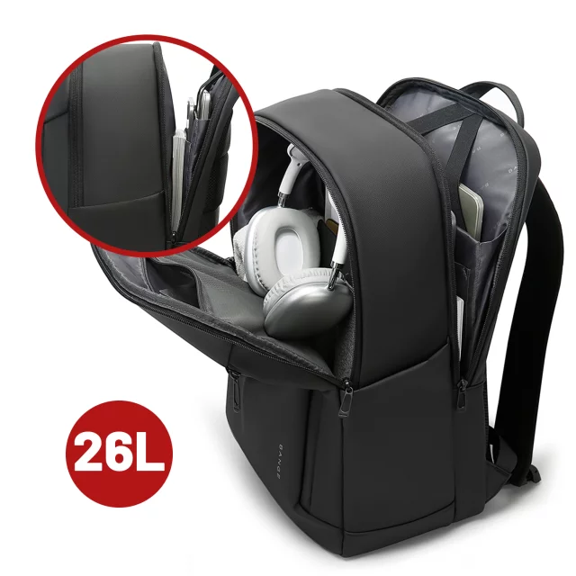 Bange 26L wasserdichter Rucksack für Laptops bis 15,6 Zoll – Geräumig und komfortabel, robust und atmungsaktiv, ideal für Stadt und Reisen, Arbeit und Flugreisen, Unisex – Schwarz
