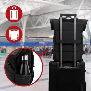 Bange wasserdichter Rucksack für 15,6-Zoll-Laptop, Stadtreisender, 45 x 30 x 16 cm, für Arbeit, Flugzeug, Herren, Damen, mit USB-Anschluss Schwarz