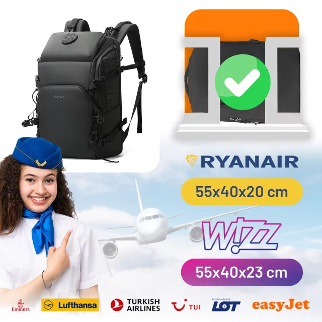 Bange voděodolný batoh na 15,6" notebook, městský cestovatel, 45x30x16 cm, do práce, do letadla, pánské, dámské, s USB portem Černá