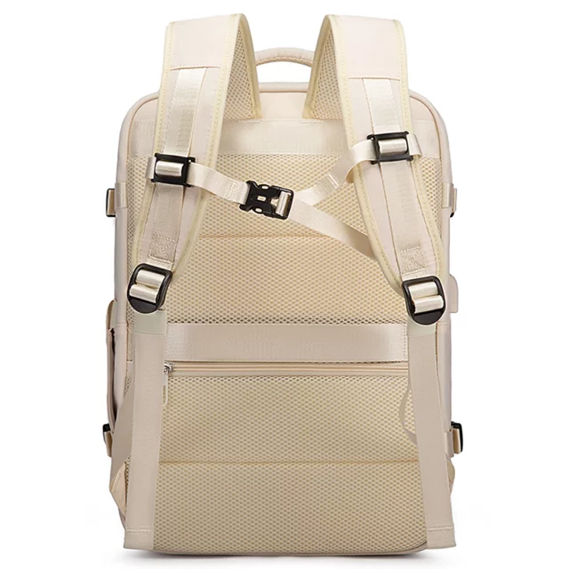 Wasserdichter Rucksack von Bange für Laptops bis 15,6 Zoll, ideal für Städtetrips, 46 x 31,5 x 20 cm, für Arbeit und Flugreisen, für Damen und Herren, mit USB-Anschluss, beige