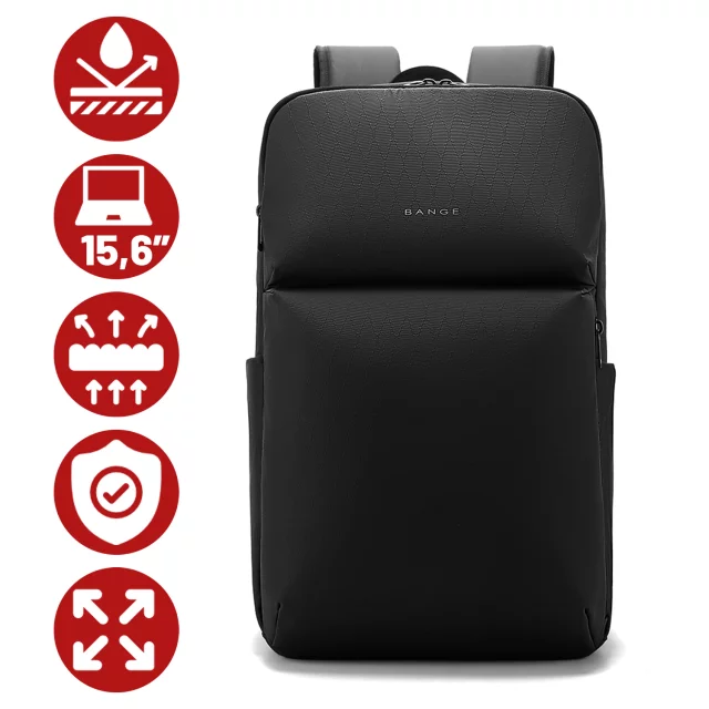 Bange Waterproof Backpack for Laptop 15.6" City Travel 45x30x16 cm for Work Airplane Men's Women's with USB Port Black