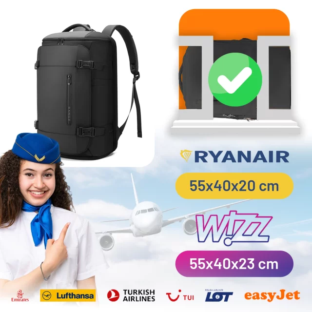 Bange voděodolný batoh na 15,6" notebook, městský cestovatel, 45x30x16 cm, do práce, do letadla, pánské, dámské, s USB portem Černá