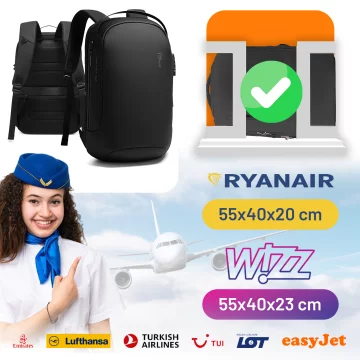 Bange wasserdichter Rucksack für 15,6-Zoll-Laptop, Stadtreisender, 45 x 30 x 16 cm, für Arbeit, Flugzeug, Herren, Damen, mit USB-Anschluss Schwarz