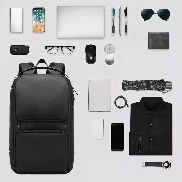 Bange Waterproof Backpack Laptop Bag 15.6" Travel Accessories 48x30x12.5 cm for Work School Plane Men's Women's USB and USB-C Black