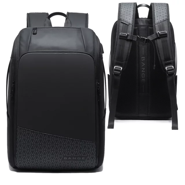 Bange wasserdichter Rucksack für 15,6-Zoll-Laptop, Stadtreisender, 45 x 30 x 16 cm, für Arbeit, Flugzeug, Herren, Damen, mit USB-Anschluss Schwarz
