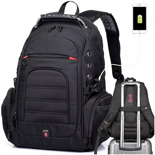 Bange Waterproof Backpack Laptop Bag 15" City Travel 48x35x23 cm for Work School Plane Men's Women's USB Black