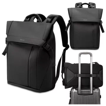 Bange wasserdichter Rucksack für 15,6-Zoll-Laptop, Stadtreisender, 45 x 30 x 16 cm, für Arbeit, Flugzeug, Herren, Damen, mit USB-Anschluss Schwarz