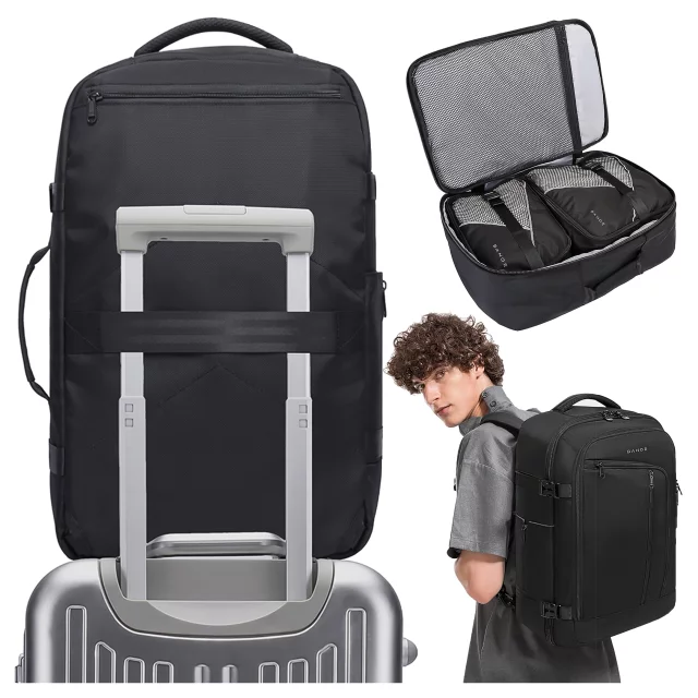 Bange Wasserdichter Rucksack für Laptops bis 17 Zoll, 47 x 29 x 17 cm, für Stadtreisen, Arbeit und Flugreisen, für Damen und Herren, mit 3 Fächern, Schwarz