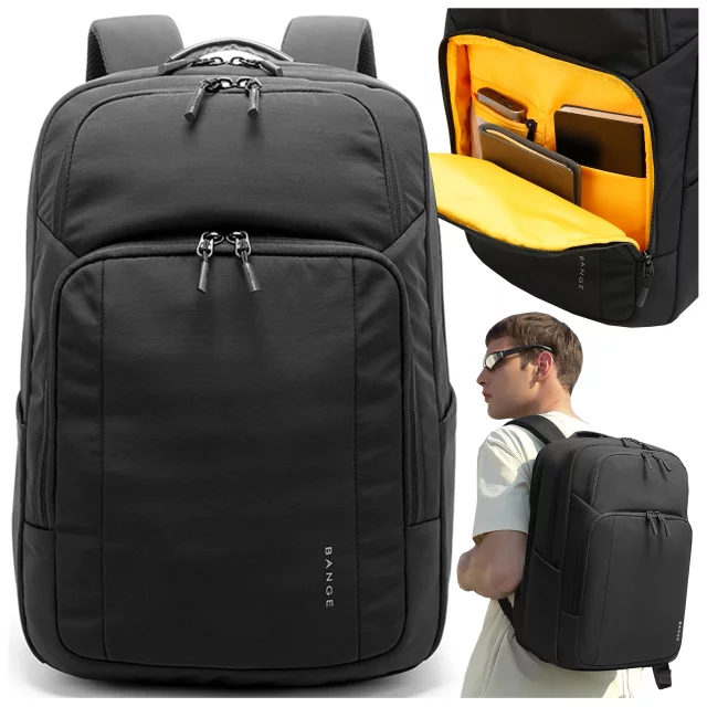 Voděodolný batoh Bange 23L na notebook 16,4" – prostorný a pohodlný, odolný a prodyšný, do města i na cesty, do práce i do letadla, unisex – černý