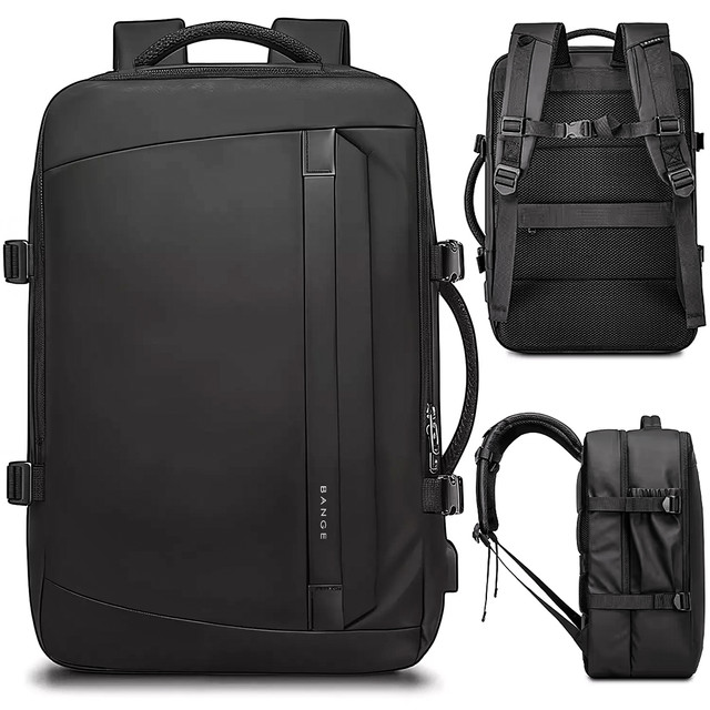 Bange wasserdichter Rucksack, Laptoptasche, 15,6 Zoll, Reisen, 47 x 31 x 20 cm, für Arbeit, Schule, Flugzeug, Herren, Damen, mit USB-Anschluss, Schwarz
