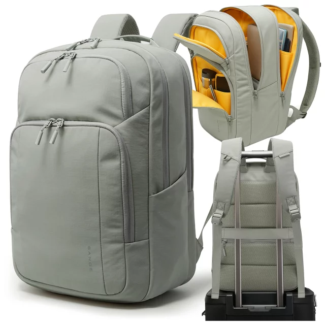 Voděodolný batoh Bange 23L na notebook 16,4" – prostorný a pohodlný, odolný a prodyšný, do města i na cesty, do práce i do letadla, unisex – šedý