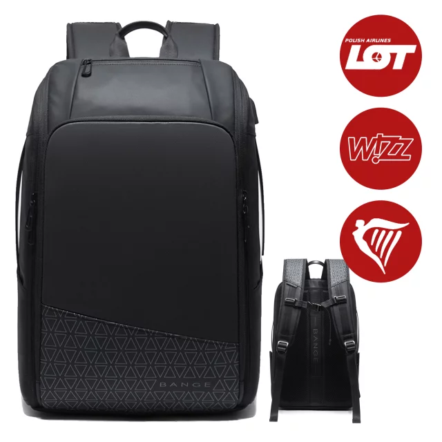 Bange waterproof backpack for a 15.6" laptop, city travel, 49x31x18 cm, expandable for work, airplane, men's, women's, with a USB port, Black