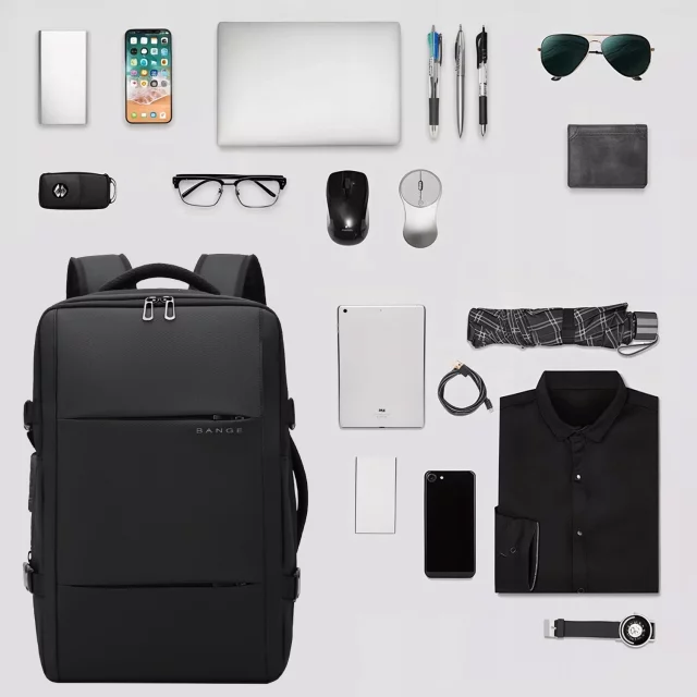 Bange Waterproof Backpack for Laptop 15.6" City Travel 45x30x16 cm for Work Airplane Men's Women's with USB Port Black