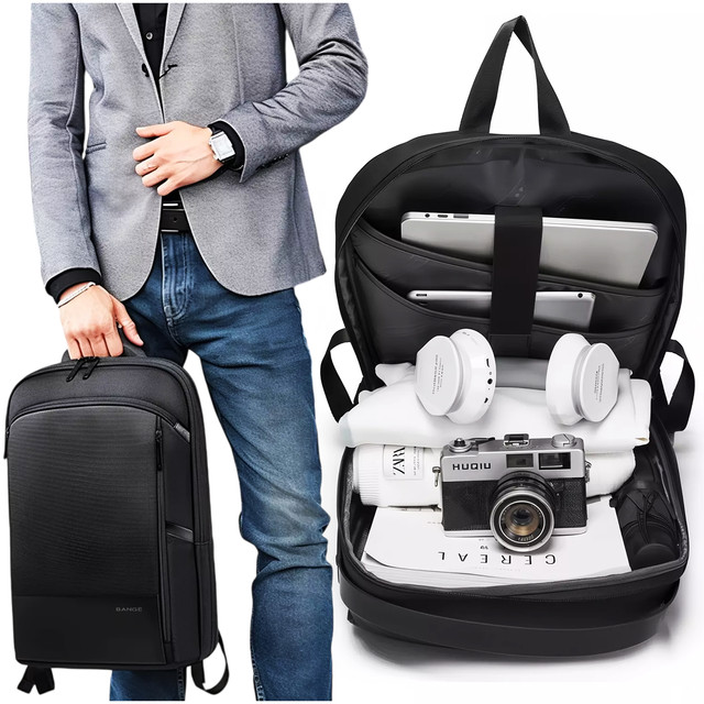Bange Waterproof Backpack Laptop Bag 17" Travel Expandable 49x33x6 cm for Work School Airplane Men's Women's Black