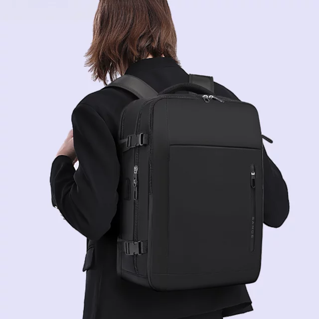 Bange wasserdichter Rucksack für 15,6-Zoll-Laptop, Stadtreisender, 45 x 30 x 16 cm, für Arbeit, Flugzeug, Herren, Damen, mit USB-Anschluss Schwarz